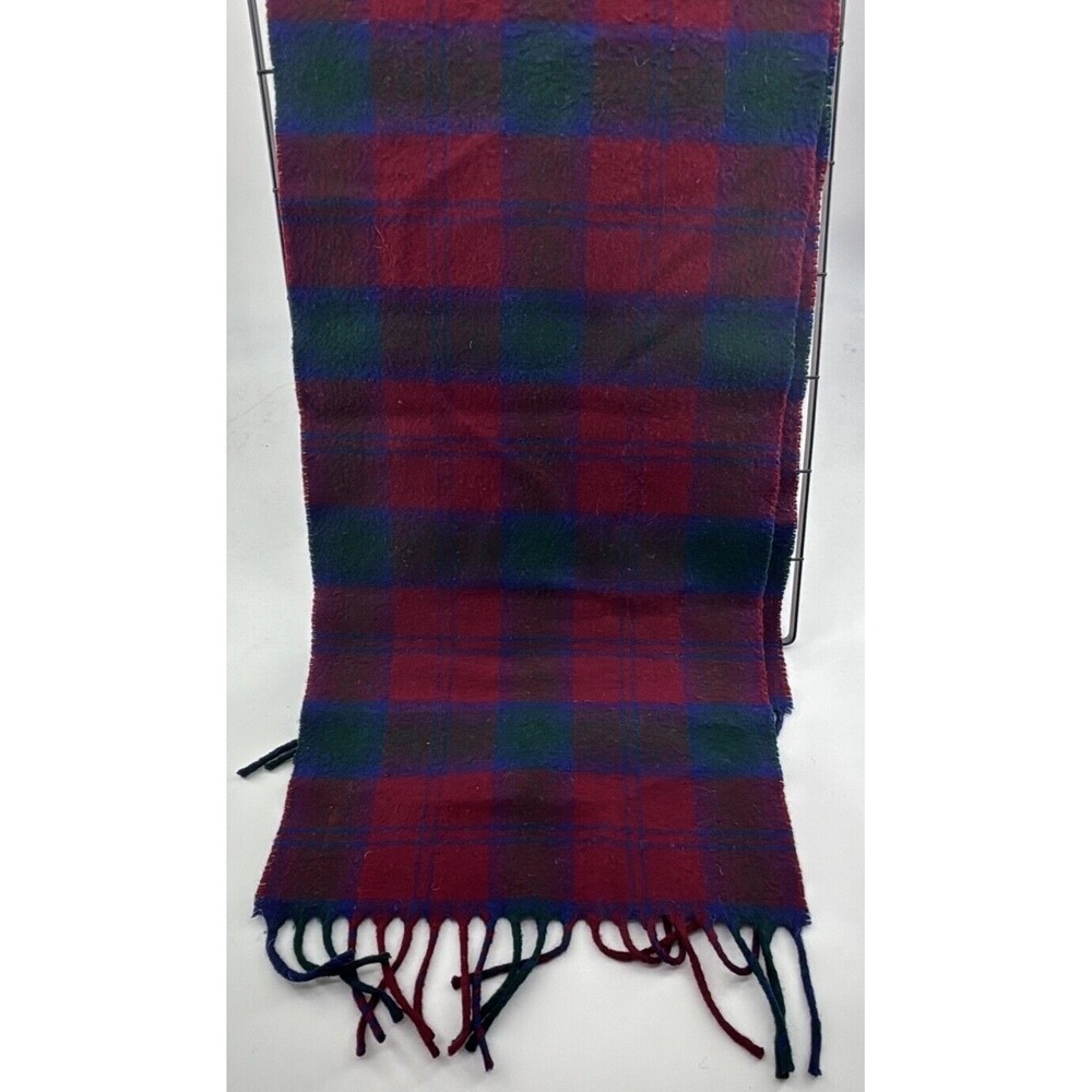 Lands' End 61x11.5" Scarf Tartan Plaid 100% Pure Virgin LambsWool w/Fringe USA - Picture 1 of 3